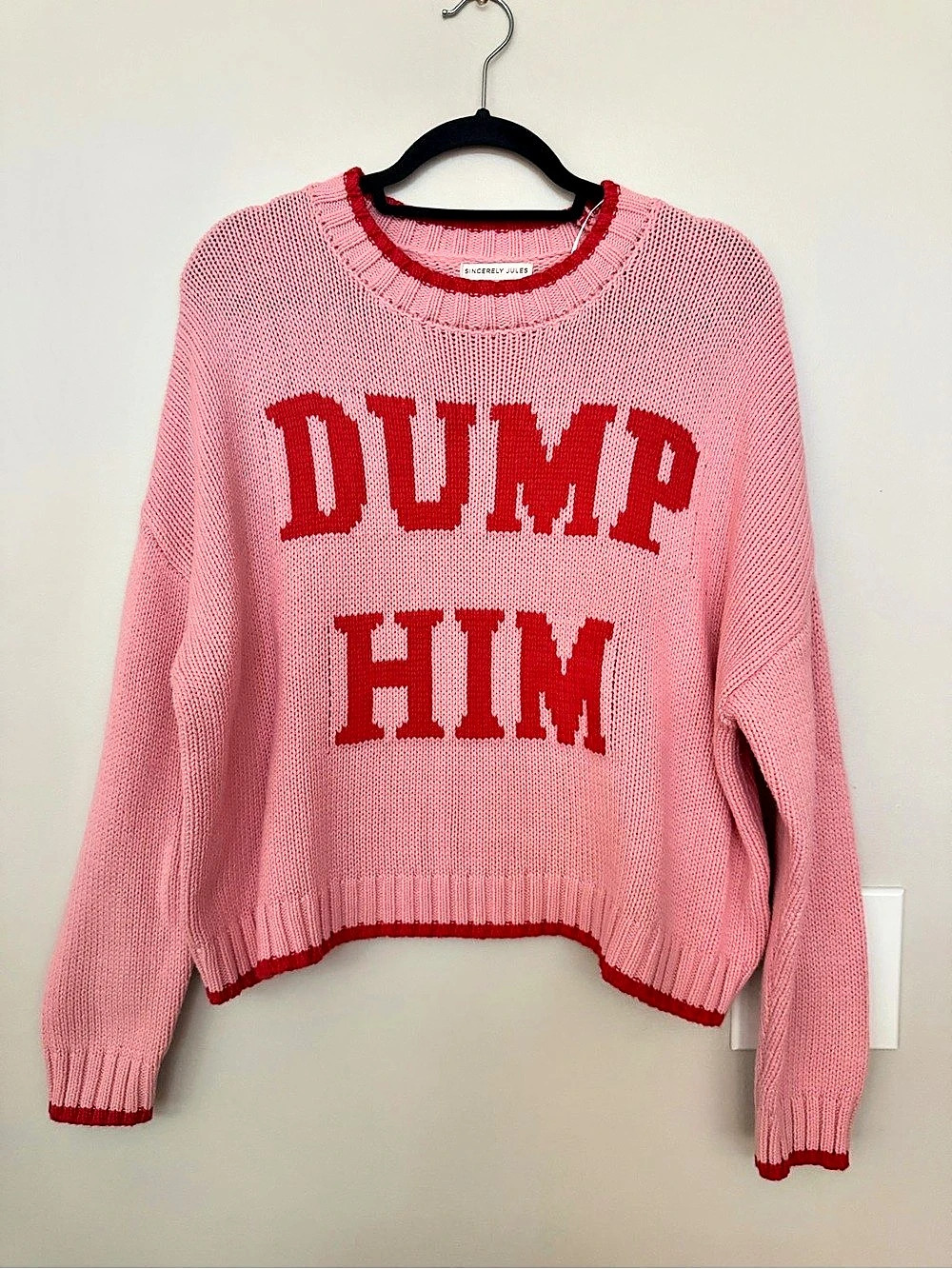 Sincerely Jules Dump Him Crewneck Sweater Pink & Red Medium